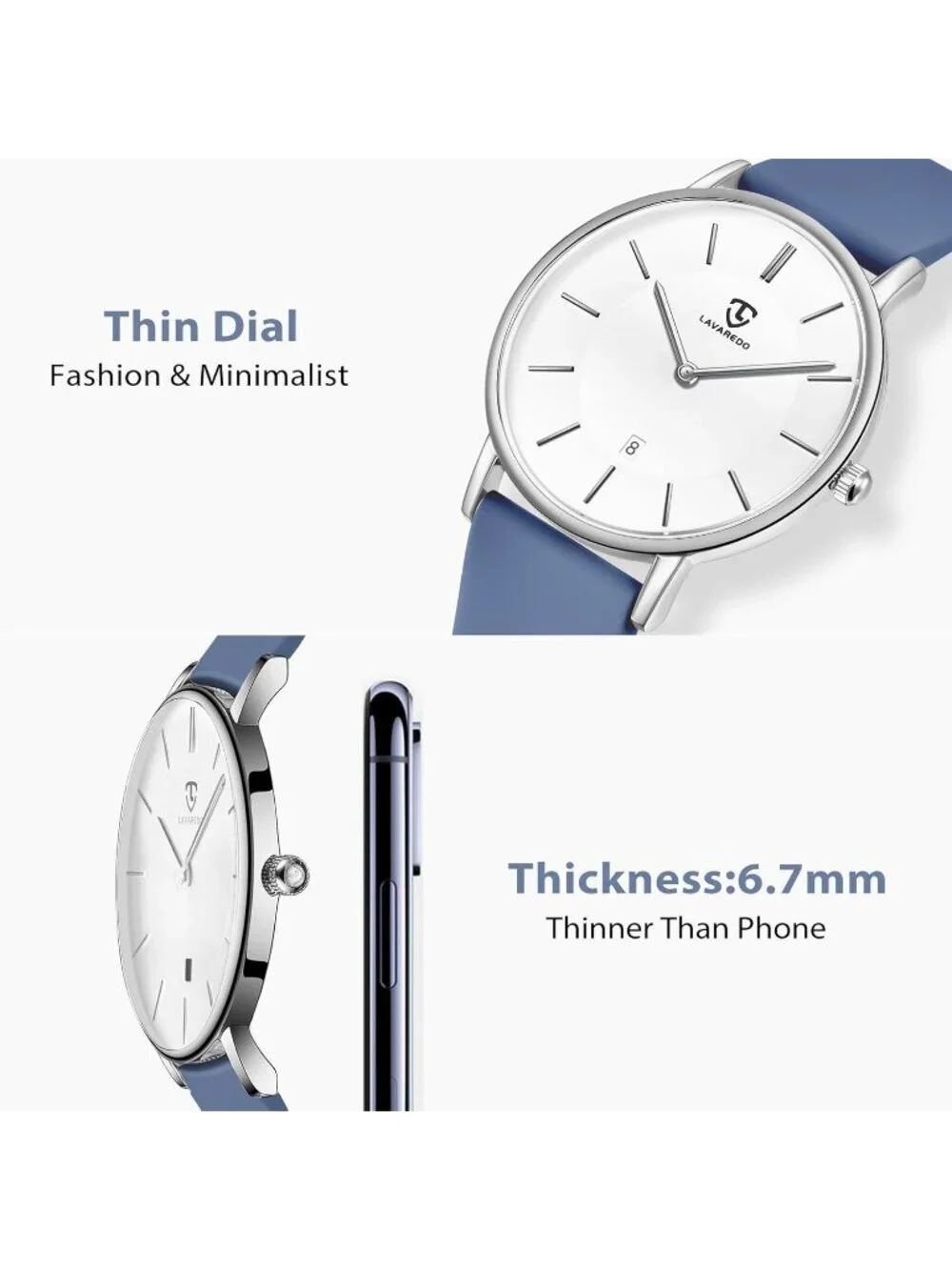 Men's White Dark Blue Leather Strap Analog Minimalist Fashion Simple Wrist Watch